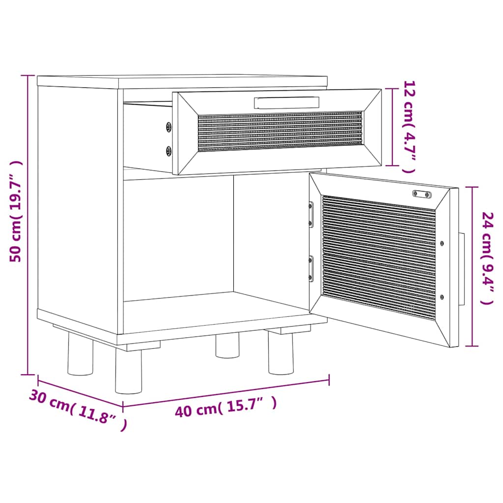 Comodini 2 pz Marroni Legno Massello di Pino e Rattan Naturale | homemem39