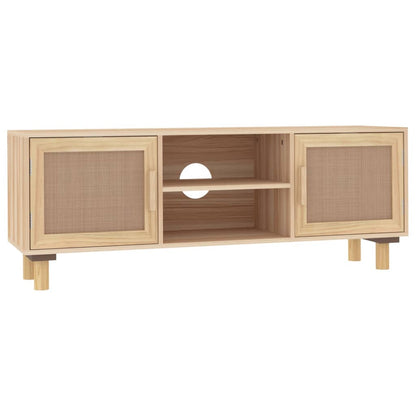 Mobile TV Marrone 105x30x40 cm Massello Pino e Rattan Naturale - homemem39