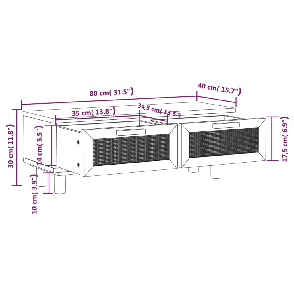 Tavolino Bianco 80x40x30cm Legno Multistrato e Massello di Pino | homemem39