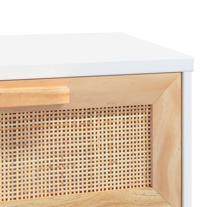 Tavolo Consolle Bianco 80x30x75cm Massello Pino Rattan Naturale | homemem39