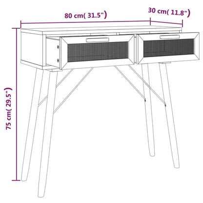 Tavolo Consolle Bianco 80x30x75cm Massello Pino Rattan Naturale | homemem39