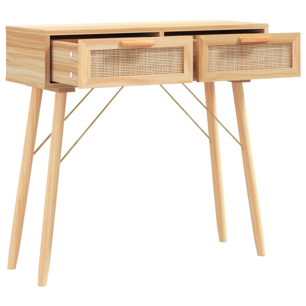 Tavolo Consolle Marrone 80x30x75 Massello Pino Rattan Naturale | homemem39