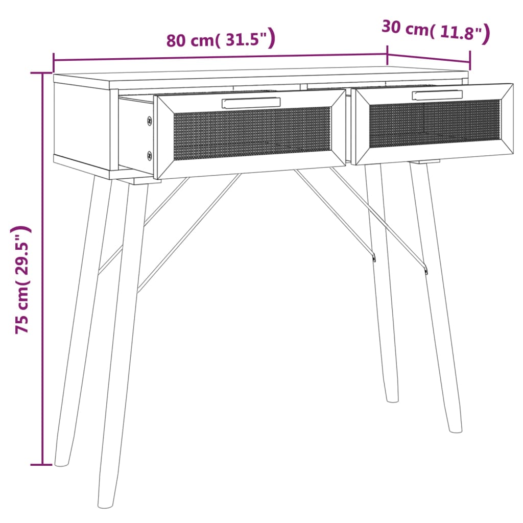 Tavolo Consolle Marrone 80x30x75 Massello Pino Rattan Naturale | homemem39