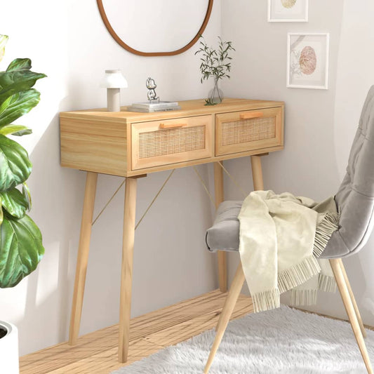 Tavolo Consolle Marrone 80x30x75 Massello Pino Rattan Naturale | homemem39
