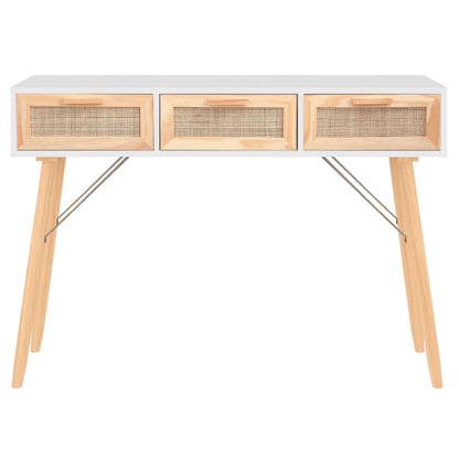 Tavolo Consolle Bianco 105x30x75 Massello Pino Rattan Naturale - homemem39