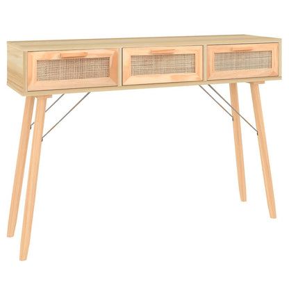 Tavolo Consolle Marrone 105x30x75 Massello Pino Rattan Naturale - homemem39