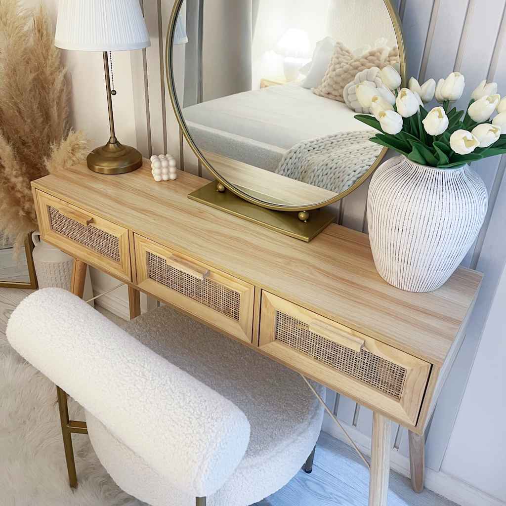 Tavolo Consolle Marrone 105x30x75 Massello Pino Rattan Naturale - homemem39