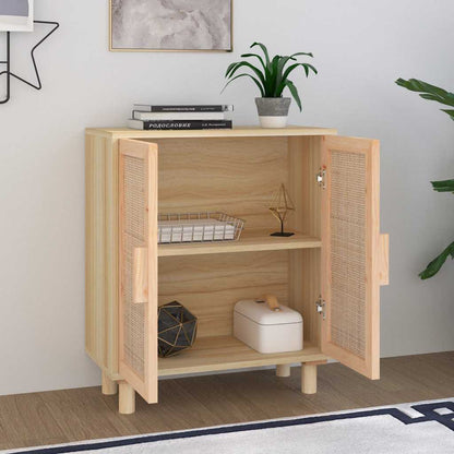 Credenza Marrone 60x30x70cm Legno Massello Pino Rattan Naturale | homemem39