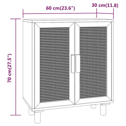 Credenza Marrone 60x30x70cm Legno Massello Pino Rattan Naturale | homemem39