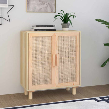 Credenza Marrone 60x30x70cm Legno Massello Pino Rattan Naturale | homemem39