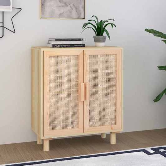 Credenza Marrone 60x30x70cm Legno Massello Pino Rattan Naturale | homemem39