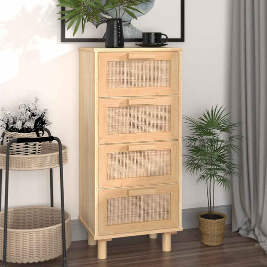 Credenza Marrone 40x30x90cm Legno Massello Pino Rattan Naturale - homemem39