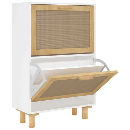 Scarpiera Bianca 52x25x80cm Legno Multistrato e Rattan Naturale - homemem39