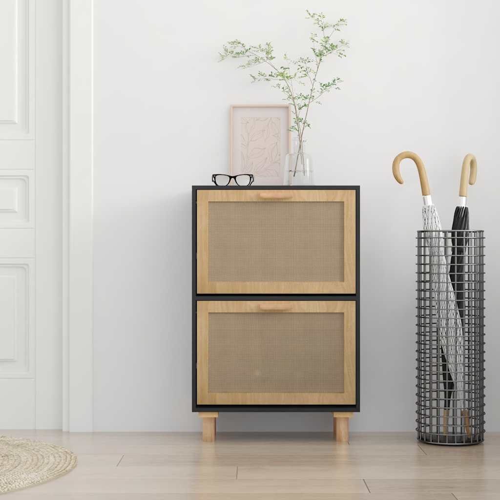Scarpiera Nero 52x25x80cm Legno Multistrato e Rattan Naturale - homemem39