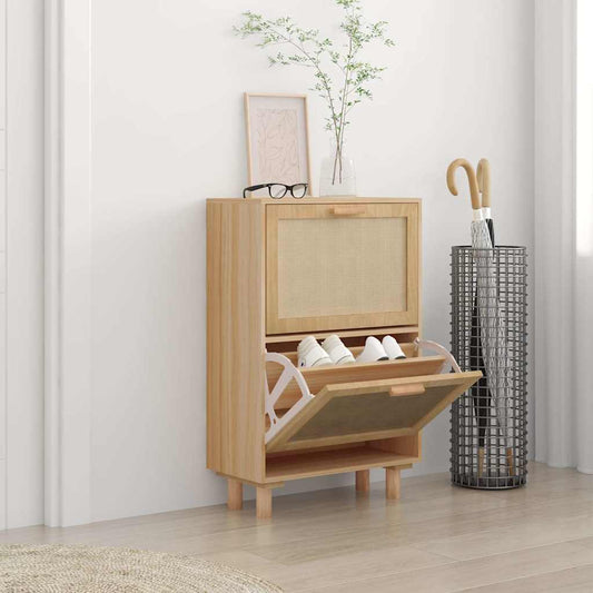 Scarpiera Marrone52x25x80cm Legno Multistrato e Rattan Naturale - homemem39