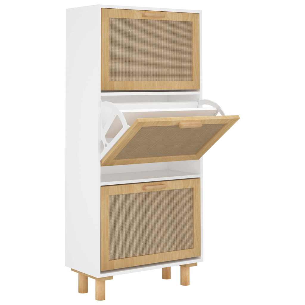 Scarpiera Bianca52x25x115cm Legno Multistrato e Rattan Naturale - homemem39