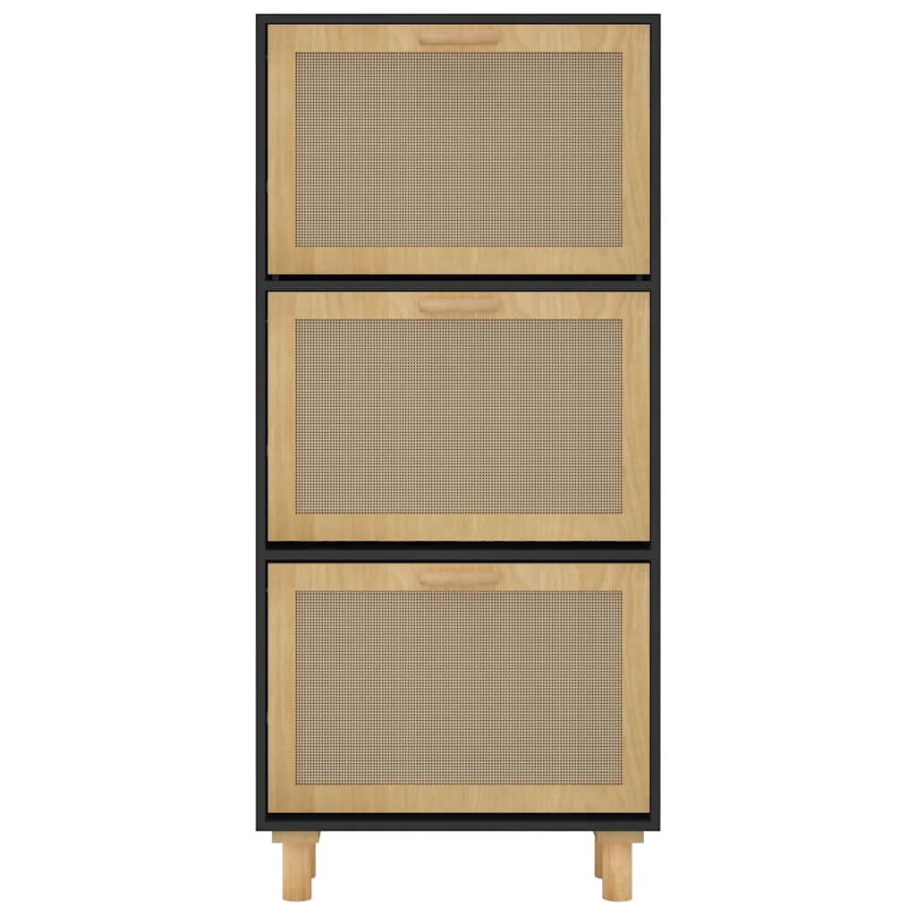 Scarpiera Nero 52x25x115cm Legno Multistrato e Rattan Naturale - homemem39