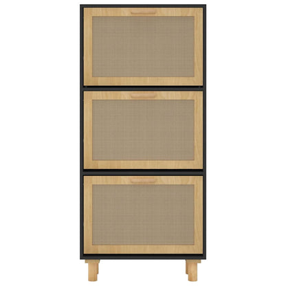 Scarpiera Nero 52x25x115cm Legno Multistrato e Rattan Naturale - homemem39