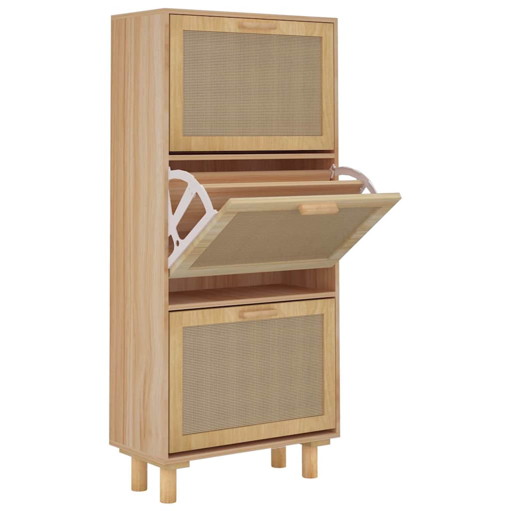 Scarpiera Marrone 52x25x115 Legno Multistrato e Rattan Naturale - homemem39