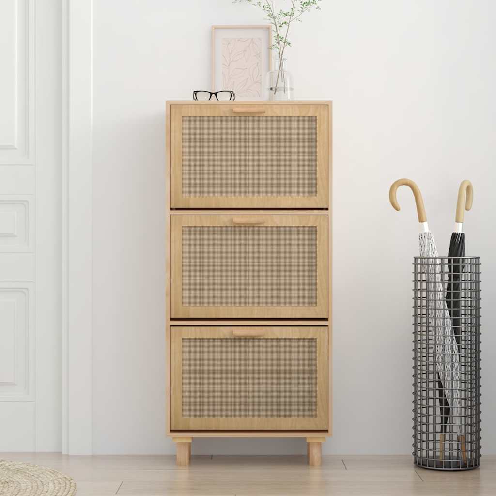 Scarpiera Marrone 52x25x115 Legno Multistrato e Rattan Naturale - homemem39