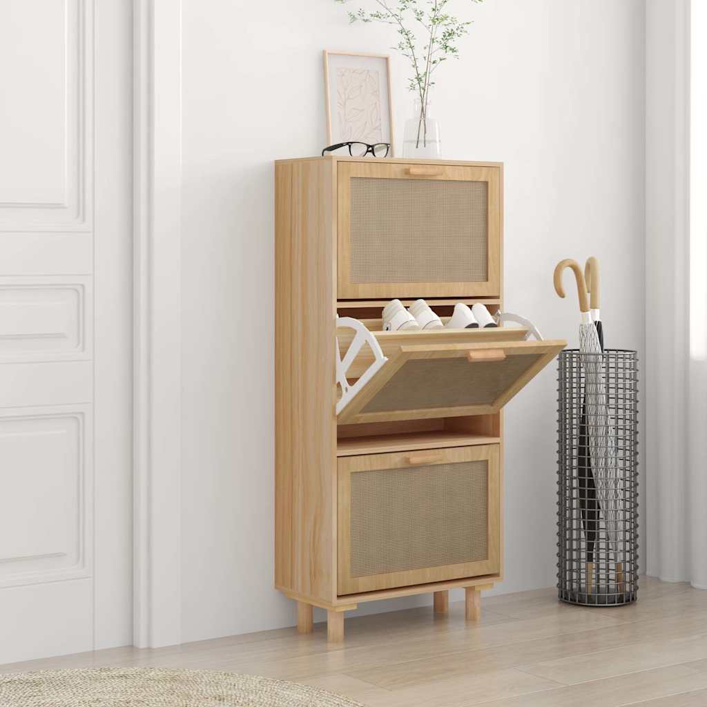 Scarpiera Marrone 52x25x115 Legno Multistrato e Rattan Naturale - homemem39