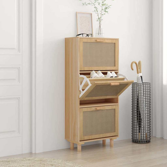 Scarpiera Marrone 52x25x115 Legno Multistrato e Rattan Naturale - homemem39