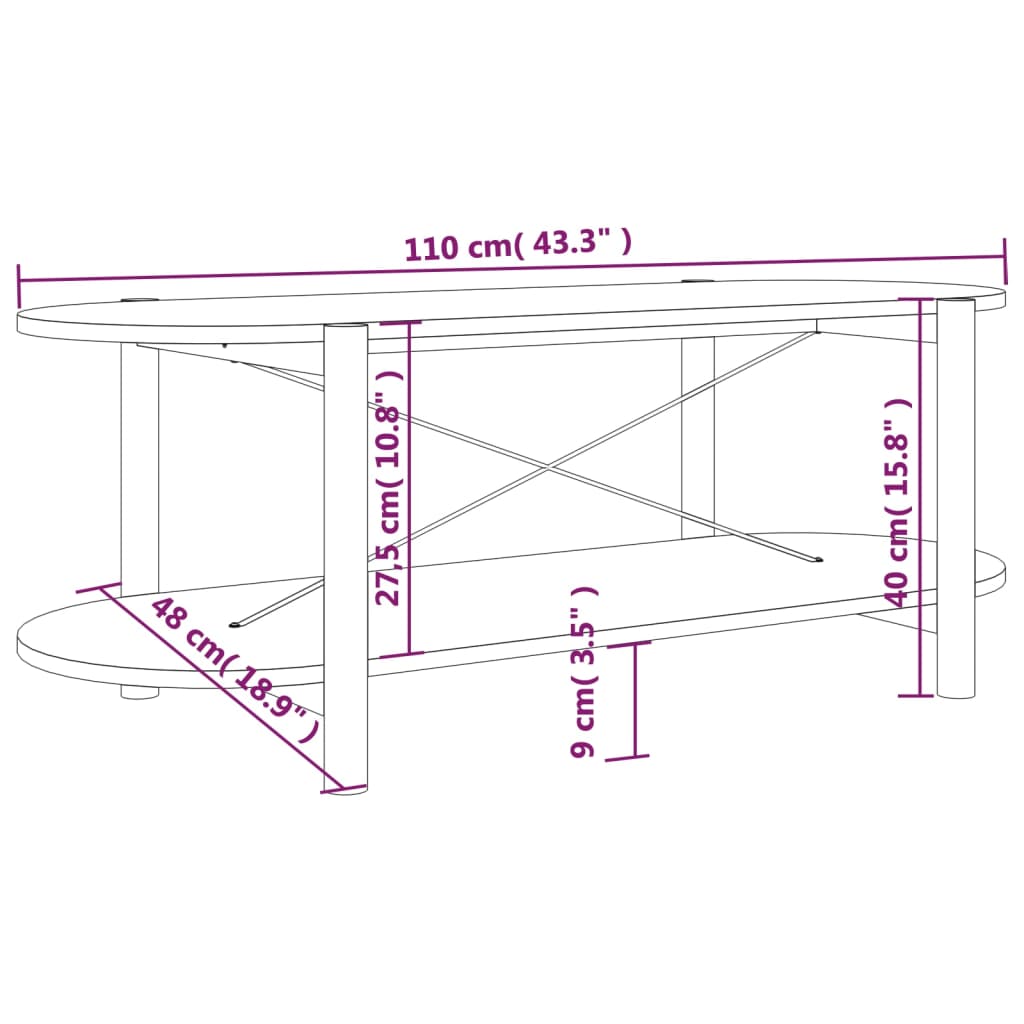 Tavolino da Salotto Bianco 110x48x40 cm in Legno Multistrato | homemem39