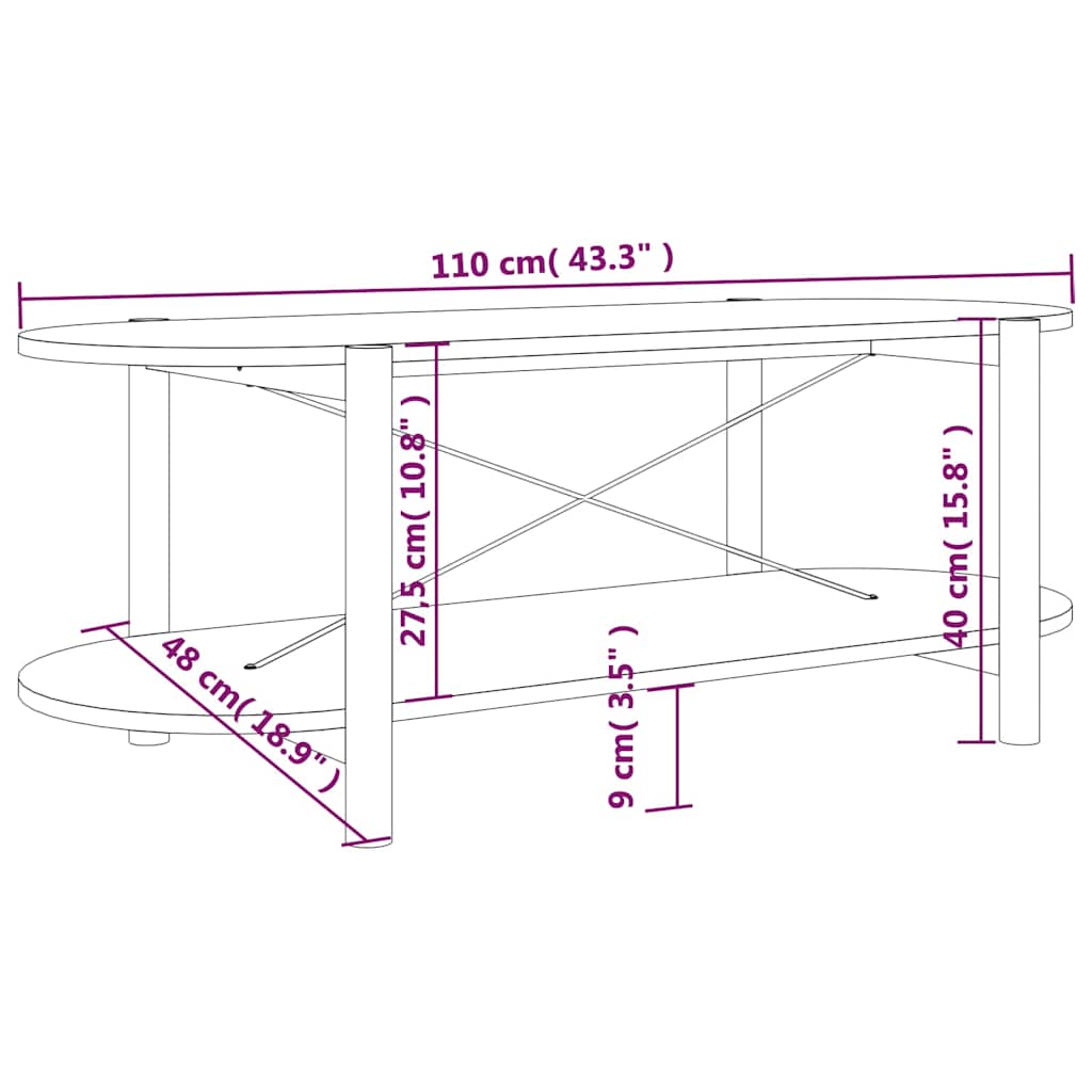 Tavolino da Salotto Bianco 110x48x40 cm in Legno Multistrato