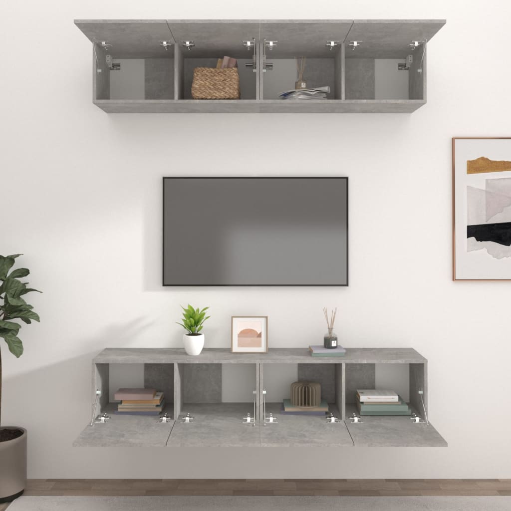 Mobili TV 4 pz Grigio Cemento 80x30x30 cm in Legno Multistrato - homemem39