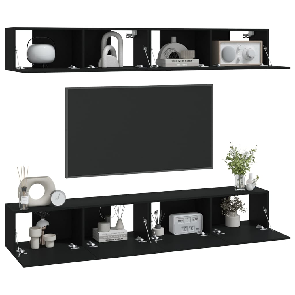 Mobili Porta TV a Parete 4 pz Nero 100x30x30 cm - homemem39