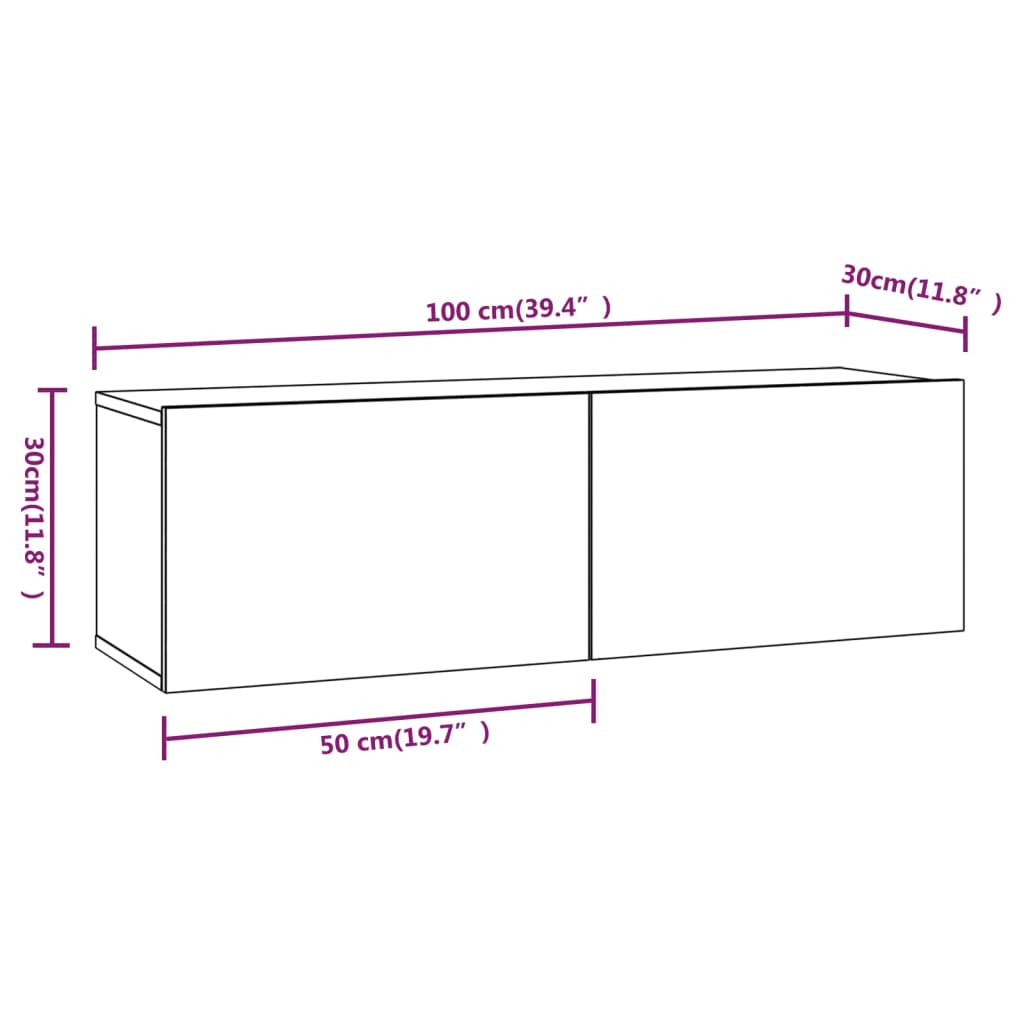 Mobili Porta TV a Parete 4 pz Nero 100x30x30 cm