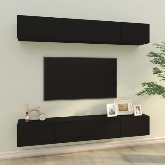 Mobili Porta TV a Parete 4 pz Nero 100x30x30 cm - homemem39