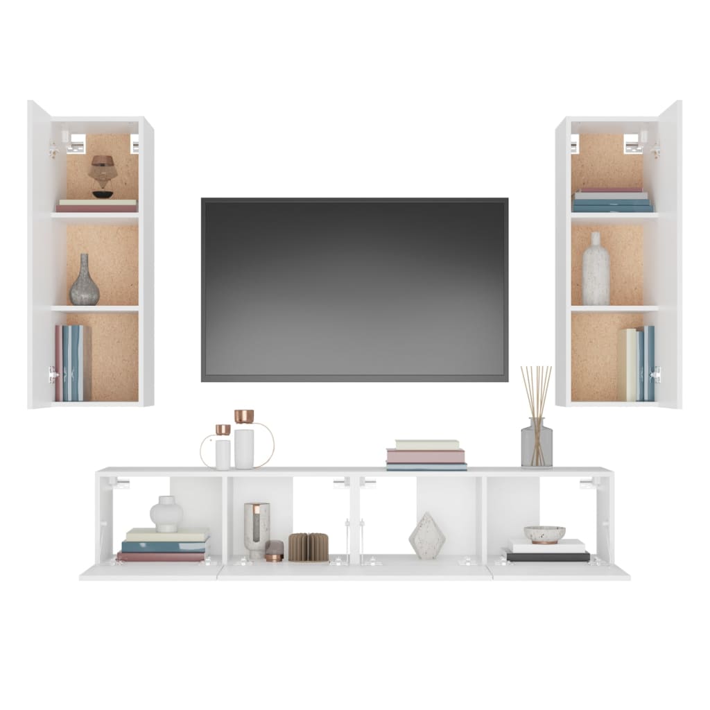 Set di Mobili Porta TV 4 pz Bianco in Legno Multistrato - homemem39