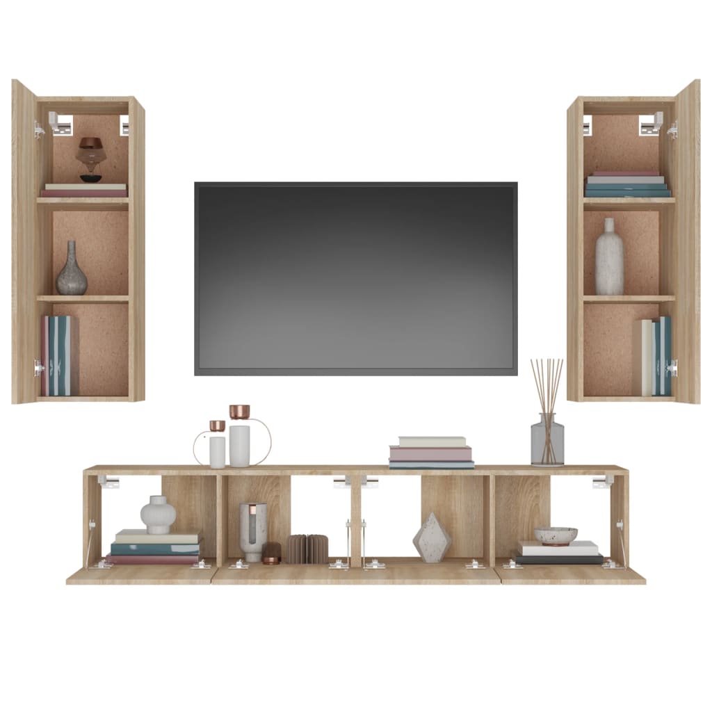 Set di Mobili Porta TV 4 pz Rovere Sonoma in Legno Multistrato - homemem39