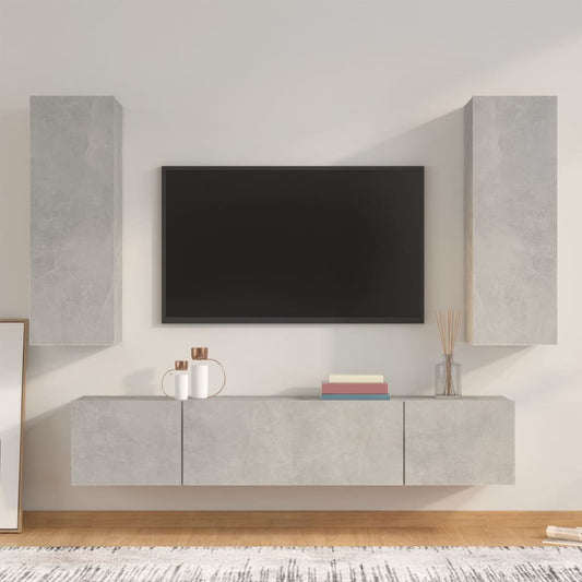 Set di Mobili Porta TV 4 pz Grigio Cemento in Legno Multistrato