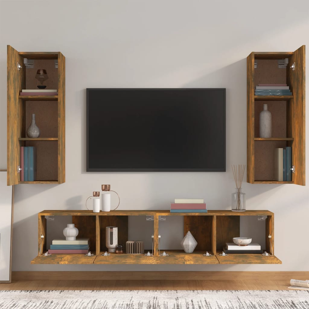 Set di Mobili Porta TV 4 pz Rovere Fumo in Legno Multistrato - homemem39