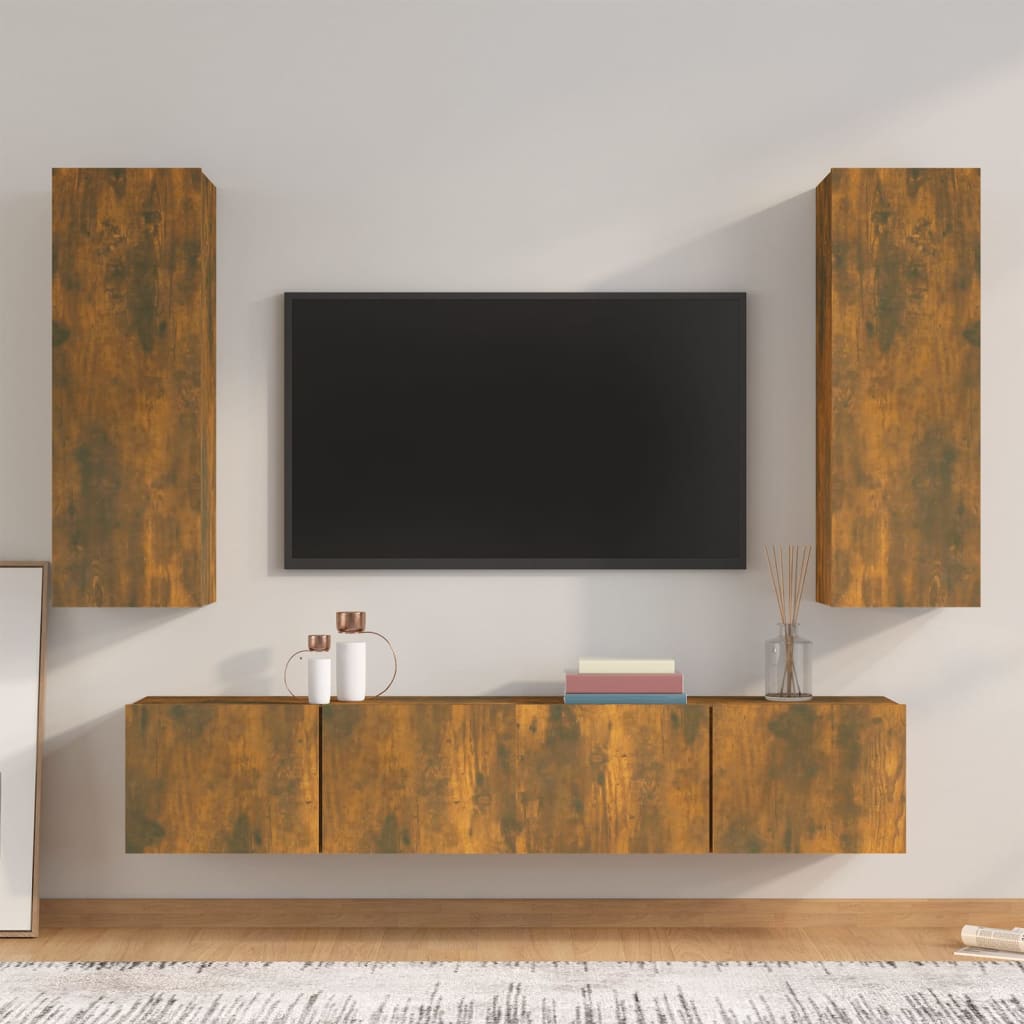 Set di Mobili Porta TV 4 pz Rovere Fumo in Legno Multistrato - homemem39