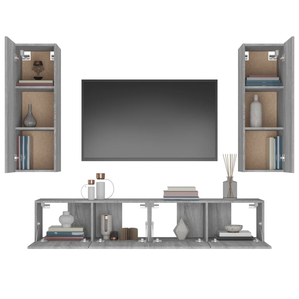 Set di Mobili Porta TV 4 pz Grigio Sonoma in Legno Multistrato