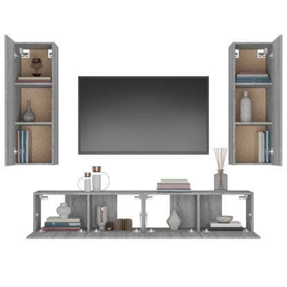 Set di Mobili Porta TV 4 pz Grigio Sonoma in Legno Multistrato