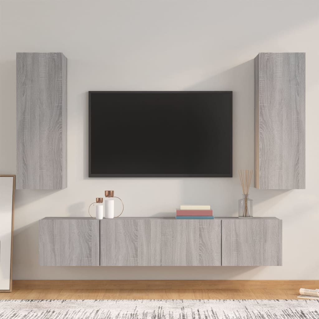 Set di Mobili Porta TV 4 pz Grigio Sonoma in Legno Multistrato