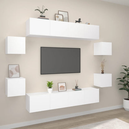 Set Mobili Porta TV 8pz Bianco in Legno Multistrato