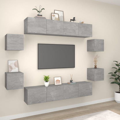Set Mobili Porta TV 8pz Grigio Cemento in Legno Multistrato