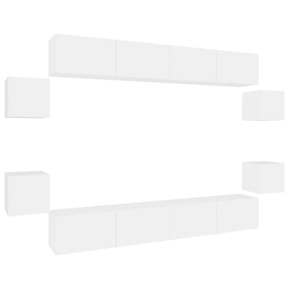 Set Mobili Porta TV 8pz Bianco in Legno Multistrato