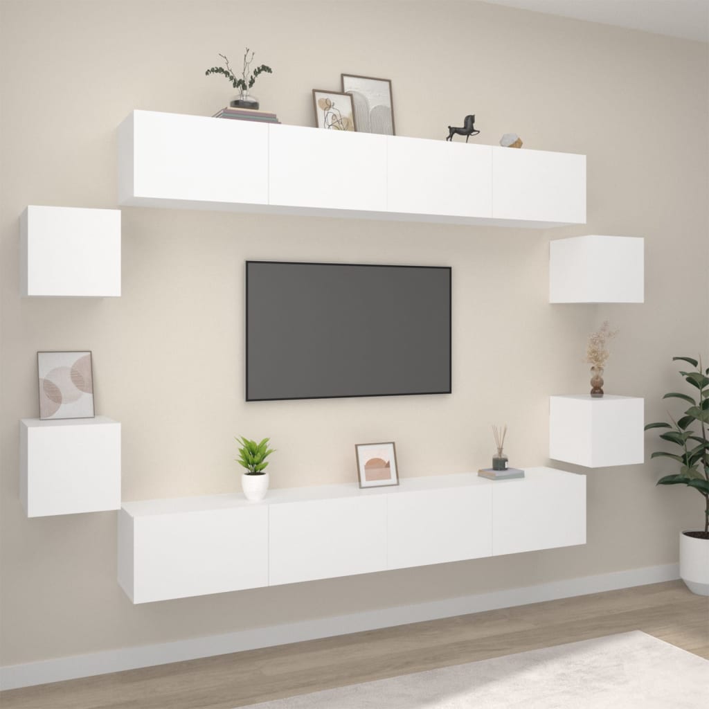 Set Mobili Porta TV 8pz Bianco in Legno Multistrato