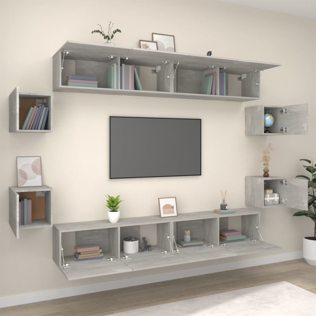 Set Mobili Porta TV 8pz Grigio Cemento in Legno Multistrato