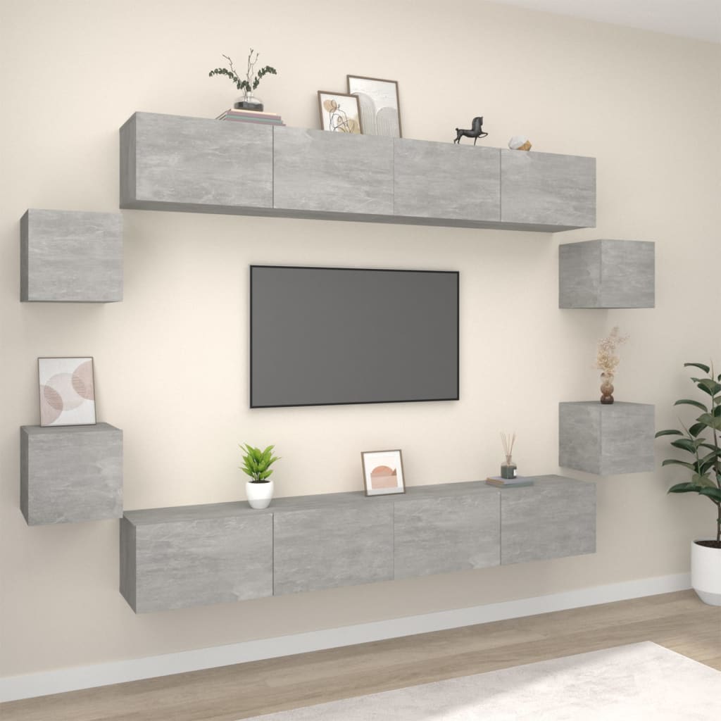 Set Mobili Porta TV 8pz Grigio Cemento in Legno Multistrato