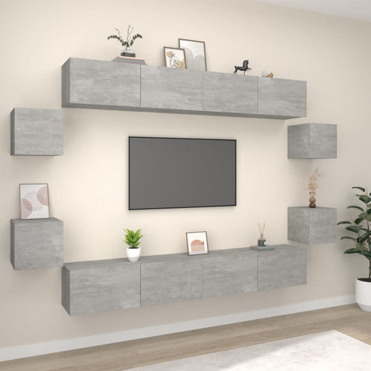 Set Mobili Porta TV 8pz Grigio Cemento in Legno Multistrato