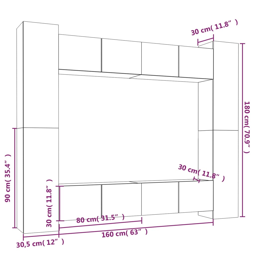 Set Mobili Porta TV 8pz Bianco in Legno Multistrato - homemem39