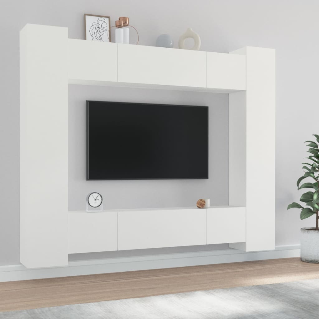 Set Mobili Porta TV 8pz Bianco in Legno Multistrato - homemem39