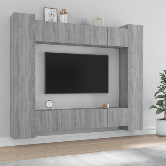 Set Mobili Porta TV 8pz Grigio Sonoma in Legno Multistrato